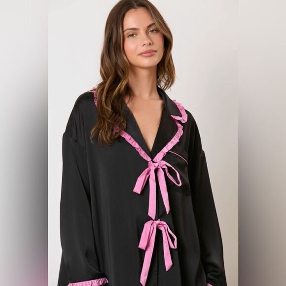 SATIN RUFFLE DETAIL PAJAMA SET - Picture 3 of 9